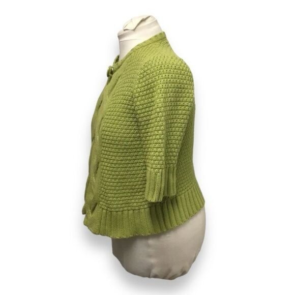 LEO & NICOLE Women's Cable Knit Cardigan Sweater Cropped 3/4 Sleeve Button Front - Picture 2 of 7